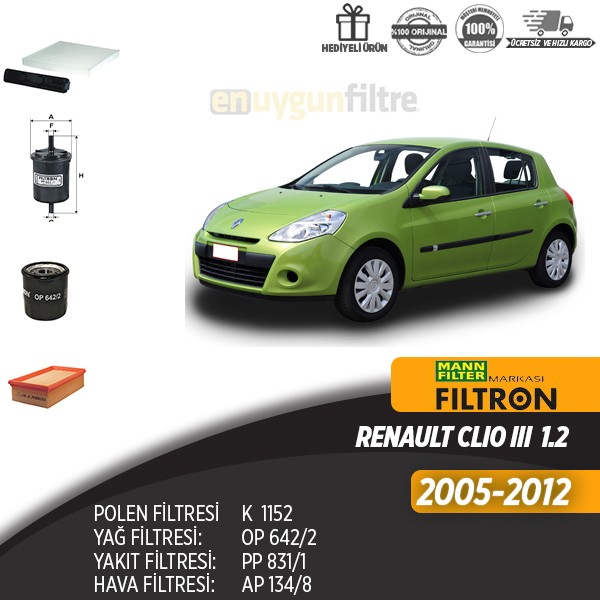 En Uygun Filtre - Renault Clıo lll 1.2 Benzinli Filtre Seti