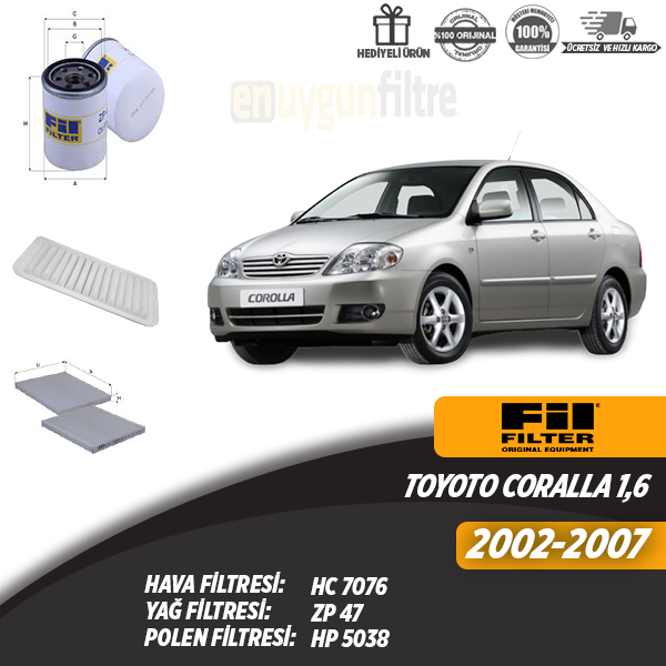 En Uygun Filtre - Toyota Corolla 1.6 Benzinli Filtre Seti (Üçlü)