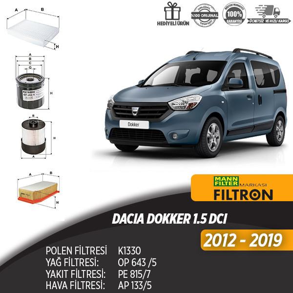 En Uygun Filtre - Dacia Dokker 1.5 Dci Dizel Filtre Seti
