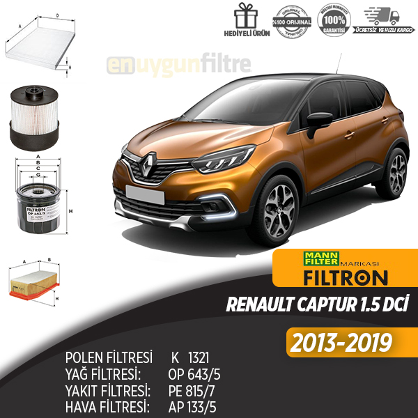 En Uygun Filtre - Renault Captur 1.5 Dci Dizel Filtre Seti