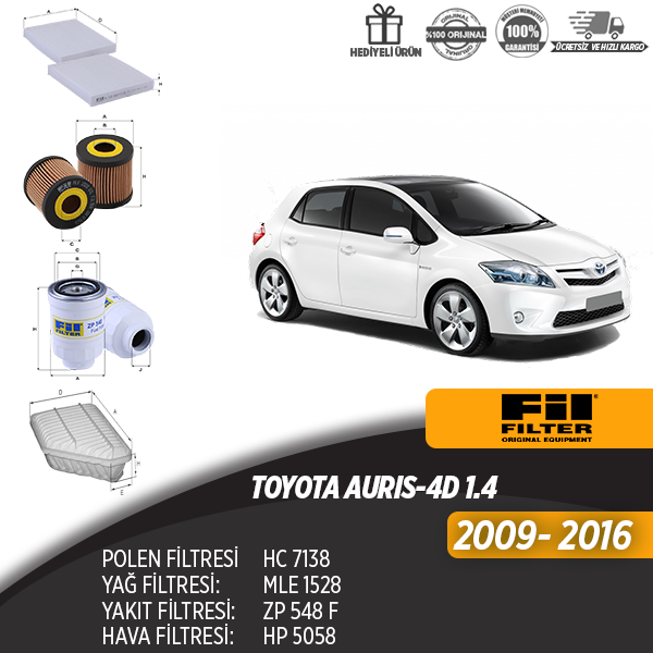 En Uygun Filtre - Toyota Auris-4D 1.4 Dizel Filtre Seti (Dörtlü)