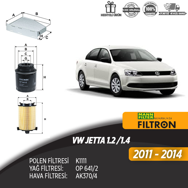 En Uygun Filtre - Volkswagen Jetta 1.2 /1.4 Filtre Seti (Üçlü)