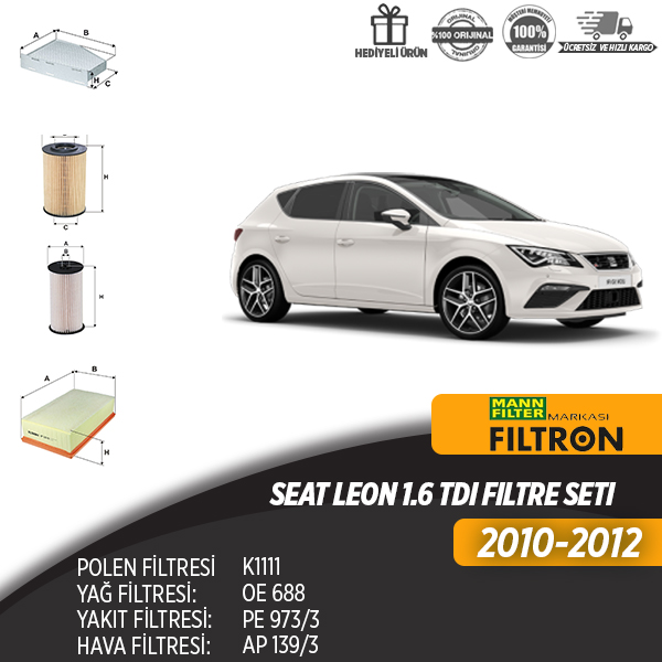 En Uygun Filtre - Seat Leon 1.6 Tdi Filtre Seti (Dörtlü/2010-2012)